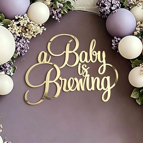 A Baby is Brewing Sign for Backdrop,Gold Acrylic Mirror Decal Letter Sticker Coffee Theme Baby Shower Party Decorations for Gender Reveal Themed Welcome Boy or Girl Party Decorations in Saudi Arabia