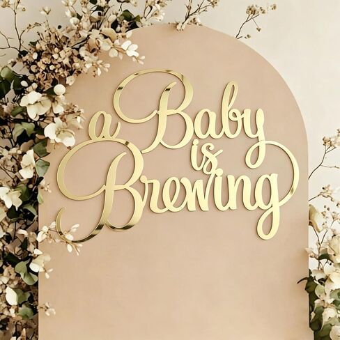 A Baby is Brewing Sign for Backdrop,Gold Acrylic Mirror Decal Letter Sticker Coffee Theme Baby Shower Party Decorations for Gender Reveal Themed Welcome Boy or Girl Party Decorations in Saudi Arabia