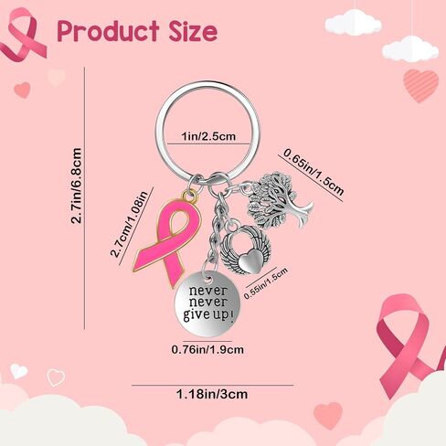 Joyline Inspirational Breast Cancer Gifts for Women - 3D Stainless Steel Never Give Up Keychain with Pink Ribbon Angel Tree Charms, Breast Cancer Awareness Purse Backpack Accessories in Saudi Arabia