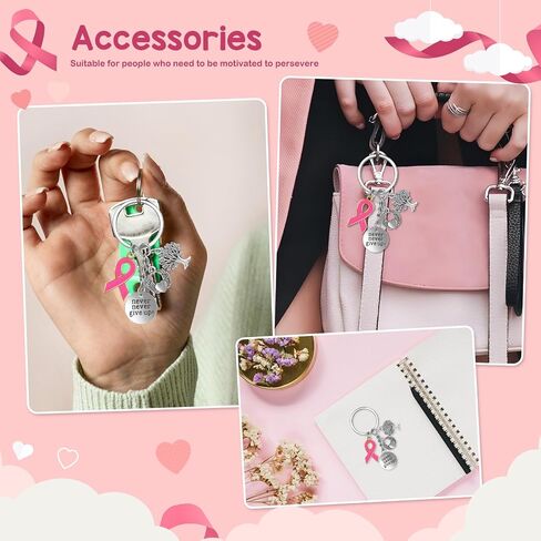 Joyline Inspirational Breast Cancer Gifts for Women - 3D Stainless Steel Never Give Up Keychain with Pink Ribbon Angel Tree Charms, Breast Cancer Awareness Purse Backpack Accessories in Saudi Arabia