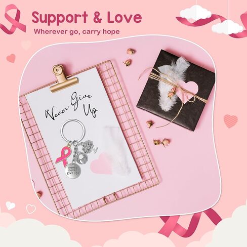 Joyline Inspirational Breast Cancer Gifts for Women - 3D Stainless Steel Never Give Up Keychain with Pink Ribbon Angel Tree Charms, Breast Cancer Awareness Purse Backpack Accessories in Saudi Arabia