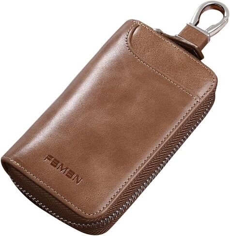 Genuine Leather Key Case Car Key Bag Key Pouch Portable Card Holder Keychain Wallet with 6 Hook for Men Coffee A in Saudi Arabia