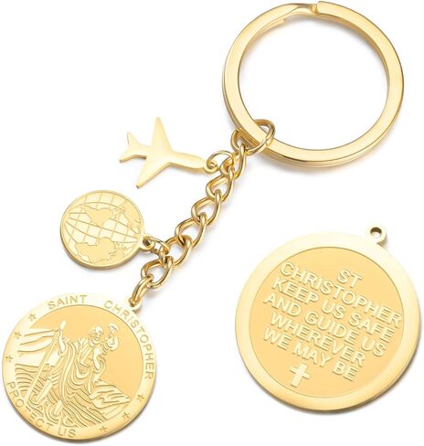Dreamtimes St. Christopher Keychain for Men Women Airplane Key Ring Map Stainless Steel Keychains Good Luck for Travel Lovers in Kuwait