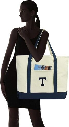 DALIX Initial Tote Bag Personalized Monogram Navy Blue Zippered Top Letter - T in Kuwait