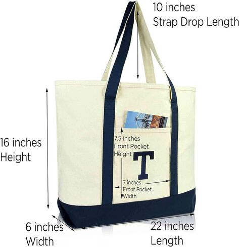 DALIX Initial Tote Bag Personalized Monogram Navy Blue Zippered Top Letter - T in Kuwait