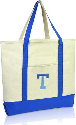 DALIX Initial Tote Bag Personalized Monogram Navy Blue Zippered Top Letter - T in Kuwait