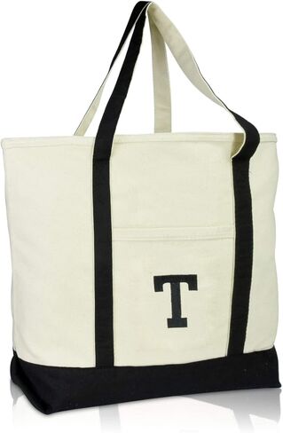 DALIX Initial Tote Bag Personalized Monogram Navy Blue Zippered Top Letter - T in Kuwait