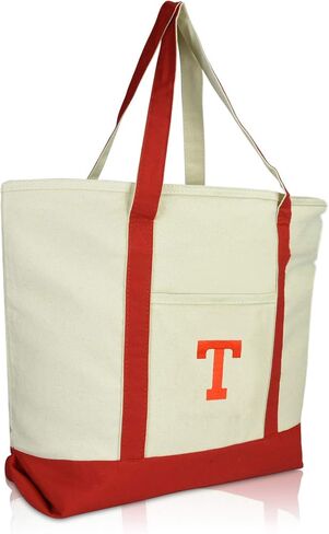 DALIX Initial Tote Bag Personalized Monogram Navy Blue Zippered Top Letter - T in Kuwait