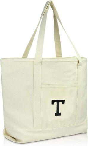 DALIX Initial Tote Bag Personalized Monogram Navy Blue Zippered Top Letter - T in Kuwait