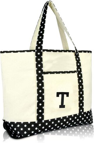 DALIX Initial Tote Bag Personalized Monogram Navy Blue Zippered Top Letter - T in Kuwait