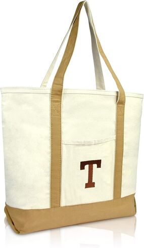 DALIX Initial Tote Bag Personalized Monogram Navy Blue Zippered Top Letter - T in Kuwait