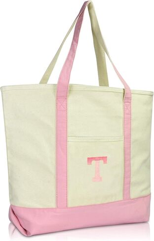 DALIX Initial Tote Bag Personalized Monogram Navy Blue Zippered Top Letter - T in Kuwait
