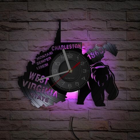 12'' USA West Virginia State LED Wall Clock with 7 Colors Changing, Virginia State Silent Non Ticking Night Light Vinyl Record Wall Clock Watch WV Elephant Vintage Bedroom Living Room Decor in Kuwait
