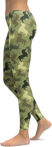 Dachshund Camo Animal Print Leggings for Women - Mid Waisted, Stretchy Pants Leggings for Workout & Exercise in Saudi Arabia