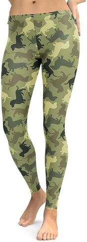 Dachshund Camo Animal Print Leggings for Women - Mid Waisted, Stretchy Pants Leggings for Workout & Exercise in Saudi Arabia