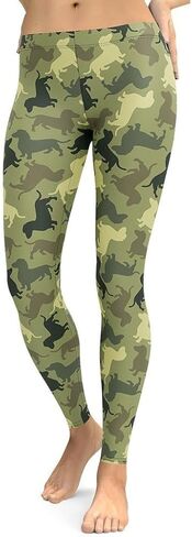 Dachshund Camo Animal Print Leggings for Women - Mid Waisted, Stretchy Pants Leggings for Workout & Exercise in Saudi Arabia