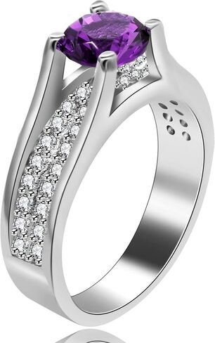 Uloveido Women's Platinum Plated Round Cut AAA Cubic Zirconia Wedding Band Promise Ring for Her with Birthstone Y006 in Kuwait