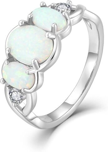 Infinity Opal Ring for Women 3 Stone Promise Engagement Birthstone Ring Rhodium plated Statement Wedding Band Size 6-9 in Saudi Arabia