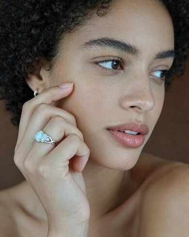 Infinity Opal Ring for Women 3 Stone Promise Engagement Birthstone Ring Rhodium plated Statement Wedding Band Size 6-9 in Saudi Arabia