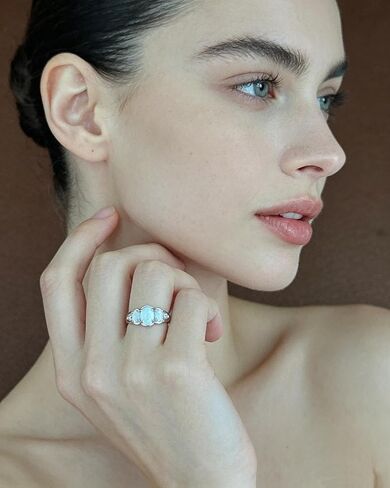 Infinity Opal Ring for Women 3 Stone Promise Engagement Birthstone Ring Rhodium plated Statement Wedding Band Size 6-9 in Saudi Arabia