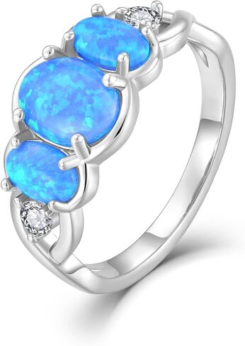 Infinity Opal Ring for Women 3 Stone Promise Engagement Birthstone Ring Rhodium plated Statement Wedding Band Size 6-9 in Saudi Arabia