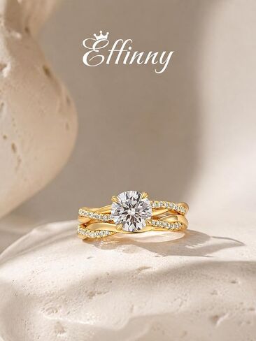 1.2 Carat 925 Sterling Silver Moissanite Wedding Ring Set,4-Prong No Tarnish 14K Yellow Gold Plated Twist Band,D Color 7mm Round Brilliant Cut Lab Created GRA Gemstone,Affordable Luxury Travel-Friendly Ring Jewelry in Saudi Arabia