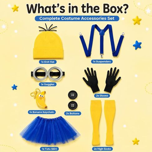 ZIW Yellow Cartoon Character Costume Set for Women Funny Halloween Outfit with Beanie Goggles Gloves Tutu Suspenders Socks Banana Keychain Animated Dress Up Cosplay Kit ZW281 in Saudi Arabia