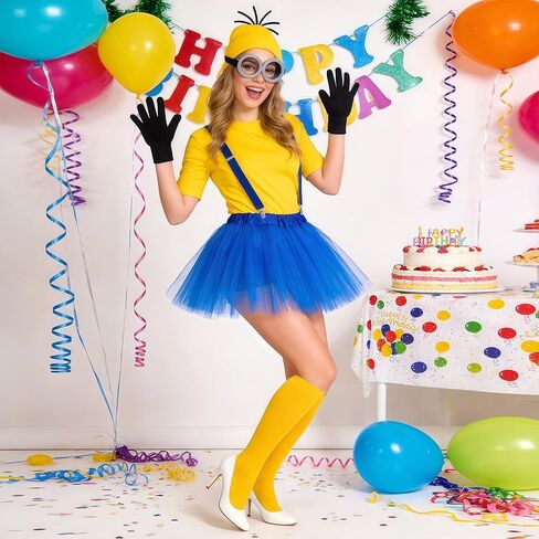 ZIW Yellow Cartoon Character Costume Set for Women Funny Halloween Outfit with Beanie Goggles Gloves Tutu Suspenders Socks Banana Keychain Animated Dress Up Cosplay Kit ZW281 in Saudi Arabia
