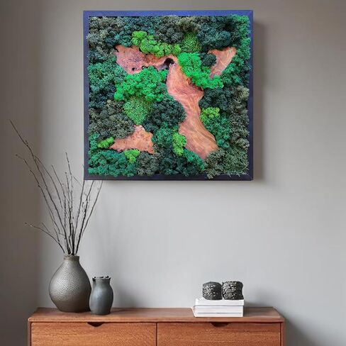 Serenzy 16" Square Cedar & Preserved Moss Wall Art | Unique No-Maintenance Decor for Home, Office, Restaurant, Angled Wood in Saudi Arabia