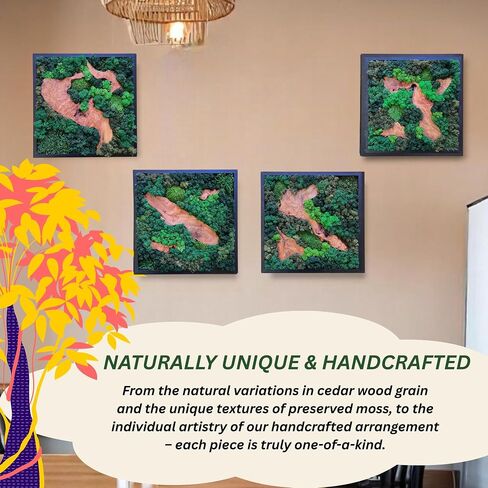 Serenzy 16" Square Cedar & Preserved Moss Wall Art | Unique No-Maintenance Decor for Home, Office, Restaurant, Angled Wood in Saudi Arabia