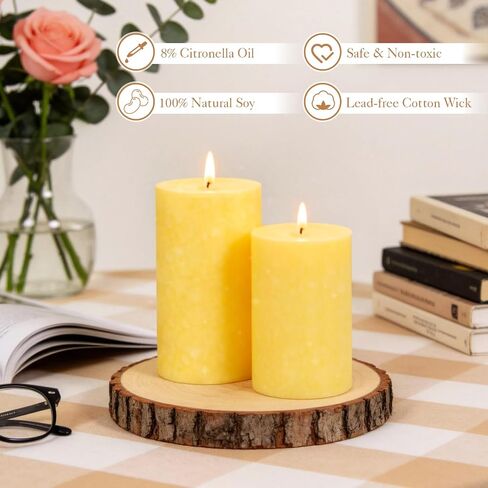 Citronella Candles Outdoor,3 Pack Lemongrass Scented Pillar Candles Indoor Outdoor,Long Lasting Citronella Pillar Candle for Home Garden Patio Yard Party Wedding(2x2in,2x3in,2x4in) in Saudi Arabia