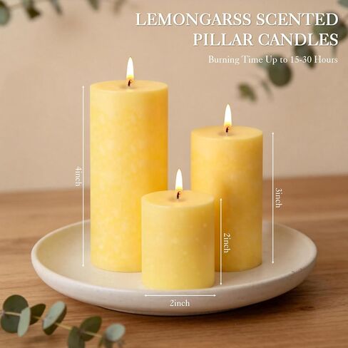 Citronella Candles Outdoor,3 Pack Lemongrass Scented Pillar Candles Indoor Outdoor,Long Lasting Citronella Pillar Candle for Home Garden Patio Yard Party Wedding(2x2in,2x3in,2x4in) in Saudi Arabia