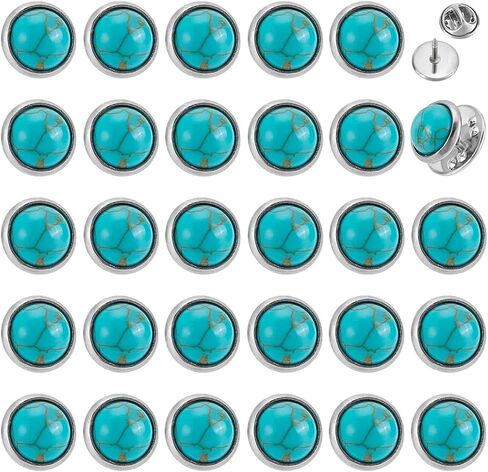 PH PandaHall 30pcs Synthetic Turquoise Brooches Pins Half Round Stone Cabochon Pins Stainless Steel Vintage Retro Pin Turquoise Lapel Pin for Women Men Clothing Hat Bag Jacket Scarf Shoes Belt in Kuwait