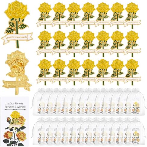50 Sets Funeral Favors for Guests,Rose Pin Memorial Decorations,Celebration of Life Favors with Rose Brooch Bags & Cards for Family Church Funeral Gifts in Saudi Arabia