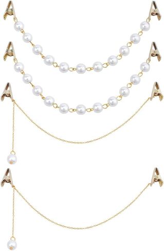 PH PandaHall 4pcs 2 Styles Sweater Shawl Chain Clips Pearl Sweater Chains Collar Shirt Dress Brooch Clips Golden Cardigan Shawl Clip for Women Wearing Clothing Scarf Cape Mother's Day Party Gift in Kuwait