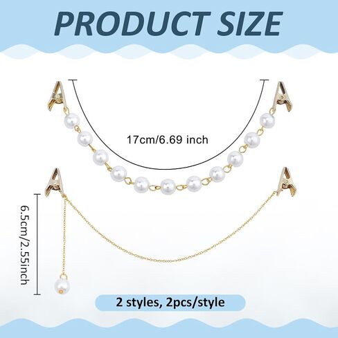 PH PandaHall 4pcs 2 Styles Sweater Shawl Chain Clips Pearl Sweater Chains Collar Shirt Dress Brooch Clips Golden Cardigan Shawl Clip for Women Wearing Clothing Scarf Cape Mother's Day Party Gift in Kuwait