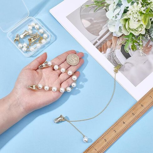 PH PandaHall 4pcs 2 Styles Sweater Shawl Chain Clips Pearl Sweater Chains Collar Shirt Dress Brooch Clips Golden Cardigan Shawl Clip for Women Wearing Clothing Scarf Cape Mother's Day Party Gift in Kuwait