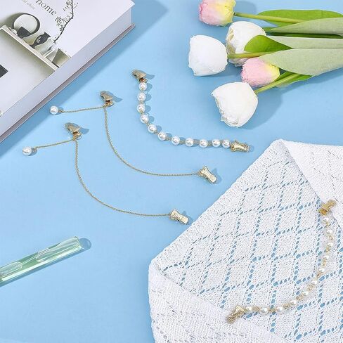 PH PandaHall 4pcs 2 Styles Sweater Shawl Chain Clips Pearl Sweater Chains Collar Shirt Dress Brooch Clips Golden Cardigan Shawl Clip for Women Wearing Clothing Scarf Cape Mother's Day Party Gift in Kuwait