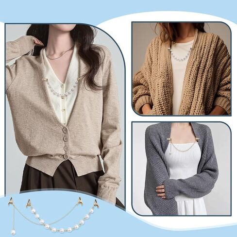 PH PandaHall 4pcs 2 Styles Sweater Shawl Chain Clips Pearl Sweater Chains Collar Shirt Dress Brooch Clips Golden Cardigan Shawl Clip for Women Wearing Clothing Scarf Cape Mother's Day Party Gift in Kuwait