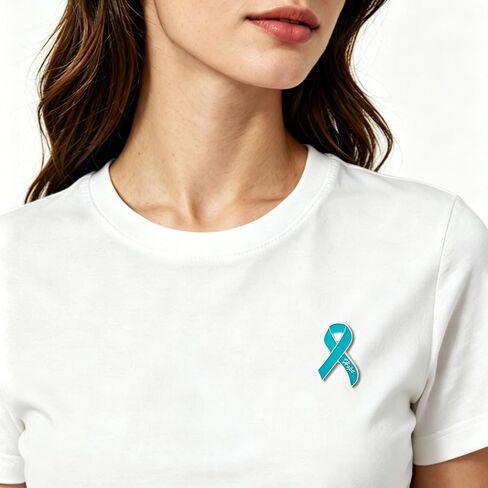 Teal Ribbon Awareness Pin with Hope Engraved, Ovarian Cancer Sexual Assault Mental Health Awareness Lapel Pin, Enamel Ribbon Brooch for Clothing Backpack Hat, Hope Support Jewelry Gift for Women Men in Saudi Arabia