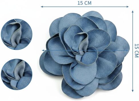 15cm Big Blue Denim Camellia Flower Brooch Pin for Women Girls - Fabric Large Floral Rose Lapel Pins Boho Cowboy Banquet Party Clothes Accessories Dress Corsage Brooches Fashion Jewelry Wedding Bridal in Kuwait