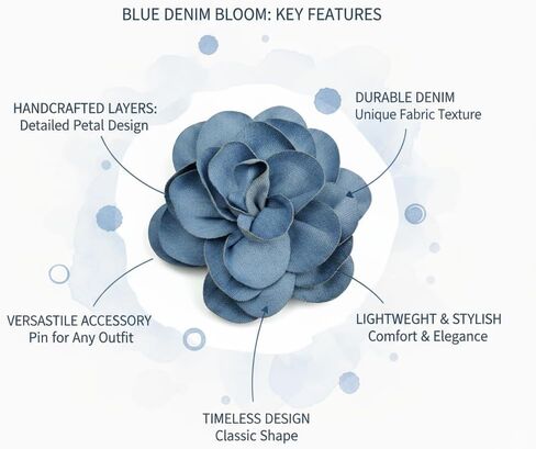15cm Big Blue Denim Camellia Flower Brooch Pin for Women Girls - Fabric Large Floral Rose Lapel Pins Boho Cowboy Banquet Party Clothes Accessories Dress Corsage Brooches Fashion Jewelry Wedding Bridal in Kuwait