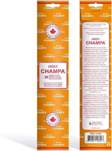 Amber Champa 11" Incense Sticks Pack of 20 Each Long Lasting Aroma Stick Lasts 60+ Minutes Pure Ingredients Make These Agarbathi Perfect for Environmental Scenting and Aromatherapy in Saudi Arabia