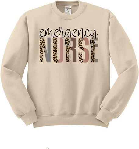 TeesAndTankYou Emergency Nurse Leopard Print Sweatshirt Unisex in Kuwait