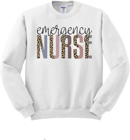 TeesAndTankYou Emergency Nurse Leopard Print Sweatshirt Unisex in Kuwait