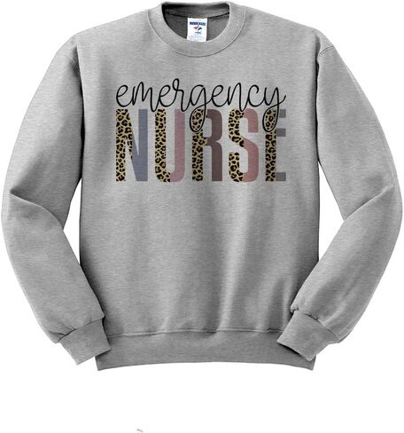TeesAndTankYou Emergency Nurse Leopard Print Sweatshirt Unisex in Kuwait