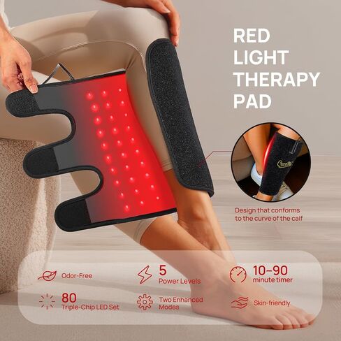 Red Light Therapy Pad for Calf, Vibrating Massage Heating for Leg, Infrared Light Therapy Wraps, Adjustable Power and Modes, Perfect for Office, Home, and Post-Workout Use(Black) in Saudi Arabia