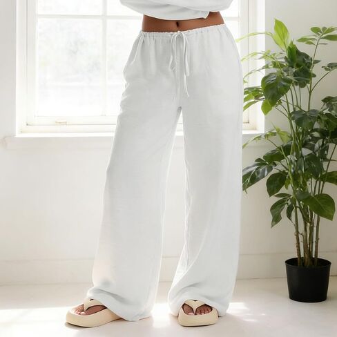 Aesthetic Wide Leg Casual Pants with Sophisticated Relaxed Straight Cut Retro High Waisted Flowy Trousers for Summer Trip in Kuwait