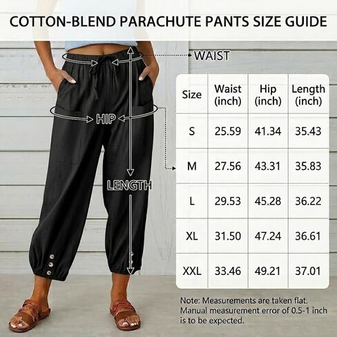 Women's Cotton Linen Pants Drawstring Loose Fit Trousers Casual Summer Beach Button Cuff Lounge Pants with Pockets in Kuwait