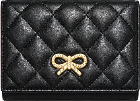 Sunwel Fashion Quilted Wallets Girls Cute Coquette Bow Small Wallet Card Holder ID Window Purse for Women (BLACK) in Saudi Arabia